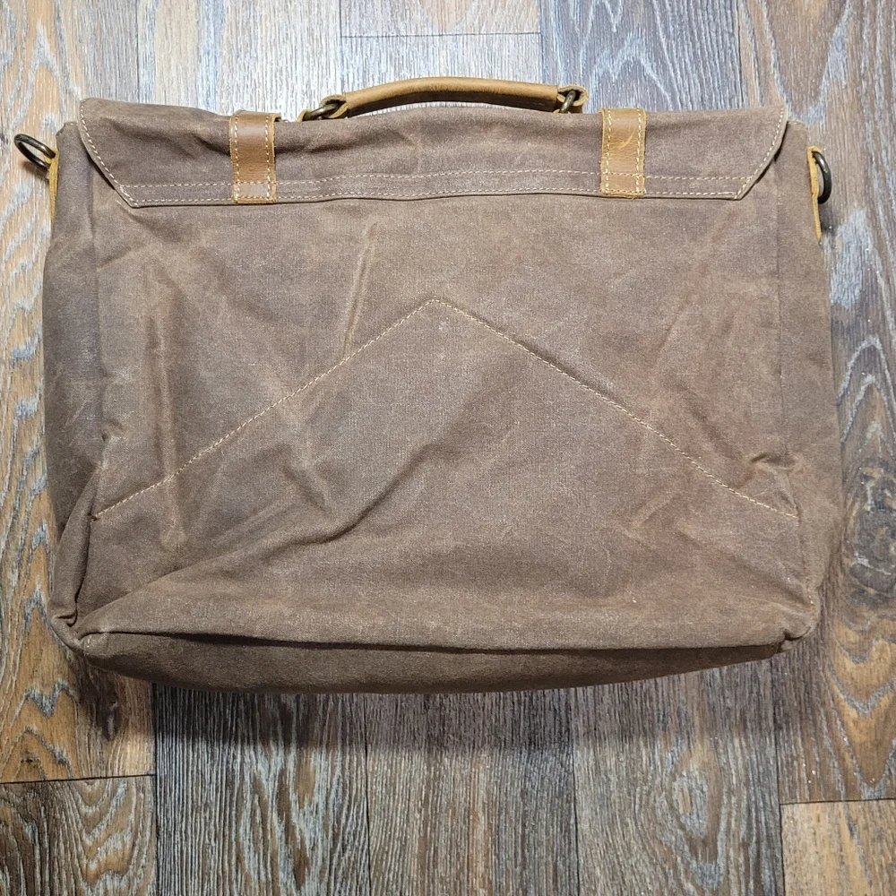 Newhey Mens Messenger Laptop Bag Waterproof Brown Canvas Leather